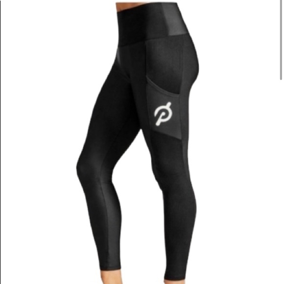 Peloton Women’s S Black High Rise Ribbed Pocket Logo 7/8 Workout Leggings - Picture 2 of 11